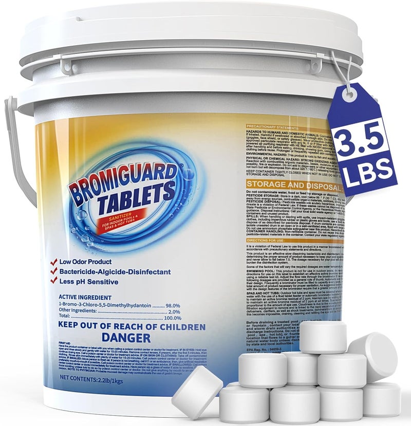 BROMIGUARD أقراص البروم لحمام السبا، أقراص 1 بوصة، أقراص بروم لحمام السبا، شعور بالماء الناعم، بدون رائحة الكلور، بديل رائع للكلور (3.5 رطل) - Image 1